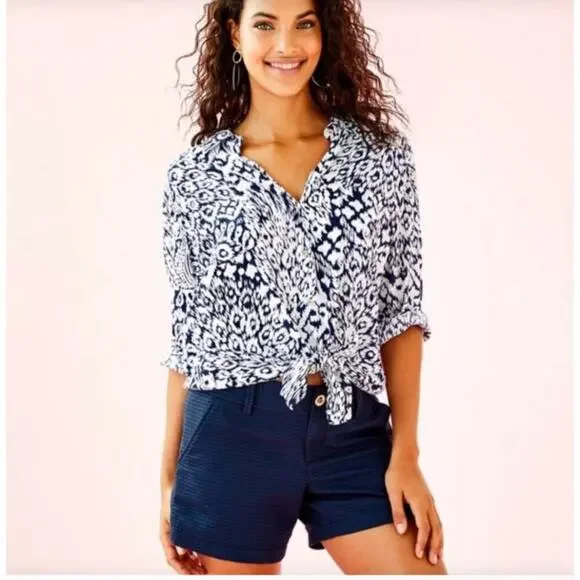 Lilly Pulitzer Sea View Peacock Button Down Shirt Size XL New White/Navy - Picture 9 of 9